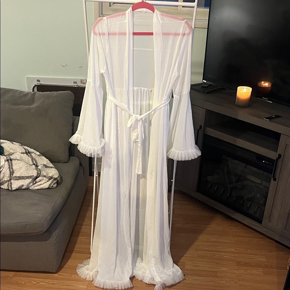 Amazon White Sheer Ruffle Robe